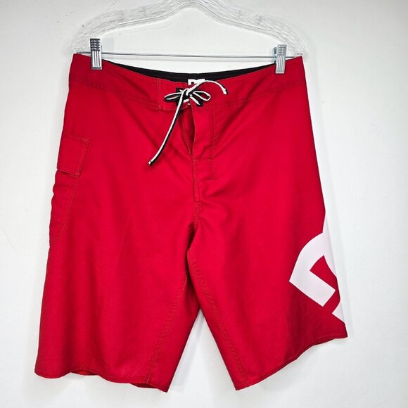 DC Lanai Red White Big Logo Board Skate Swim SHorts - Picture 1 of 5